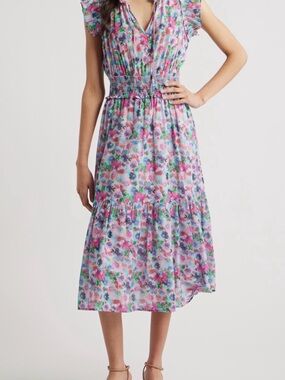 Rails Lavender Pink Floral Midi Dress with Green Accents